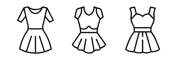 peplum dress icon, dress line art, dress vector - simple black line art icon of peplum dress perfect for logos, and dress-themed designs.