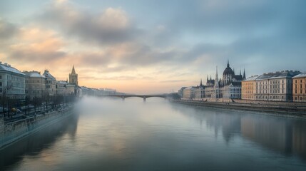 Obraz premium A misty morning at the Danube river