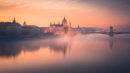 Fototapeta premium A misty morning at the Danube river