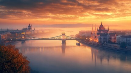A misty morning at the Danube river