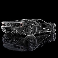 Naklejka premium A wireframe outline of a futuristic concept car with aerodynamic details. 