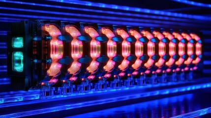 Futuristic Data Center Server Racks with Glowing Cores High Tech Network Infrastructure