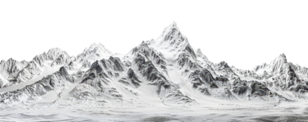 white snowy mountains landscape isolated on white or transparent png