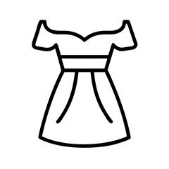off shoulder dress icon, dress line art, dress vector - simple black line art icon of off shoulder dress perfect for logos, and dress-themed designs.