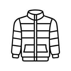 puffer jacket icon, dress line art, dress vector - simple black line art icon of puffer jacket perfect for logos, and dress-themed designs.