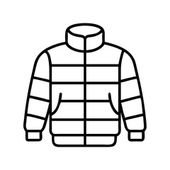 puffer jacket icon, dress line art, dress vector - simple black line art icon of puffer jacket perfect for logos, and dress-themed designs.