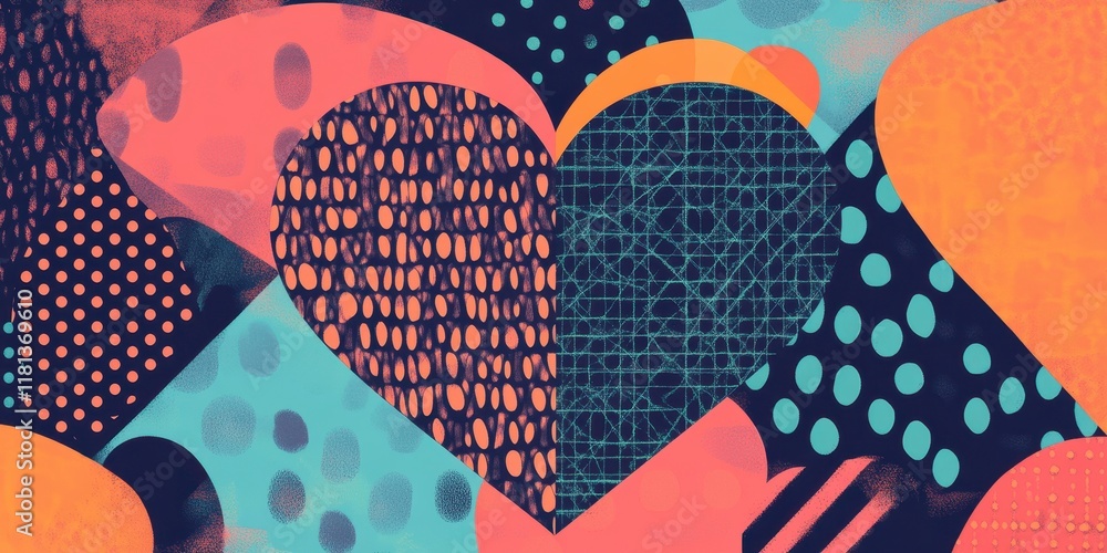 Aufkleber abstract art featuring a central heart shape composed of various patterns