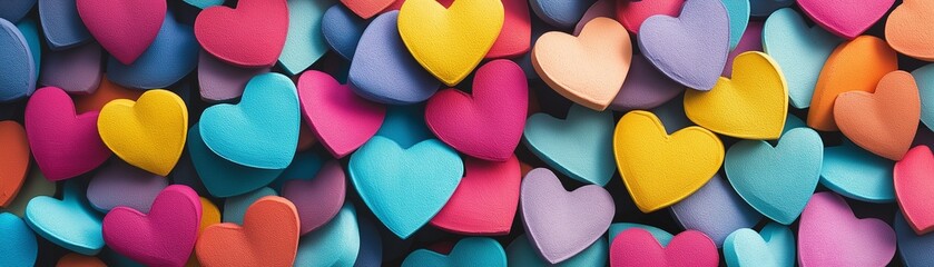 Obraz premium A close-up of a collection of brightly colored heart shapes. 