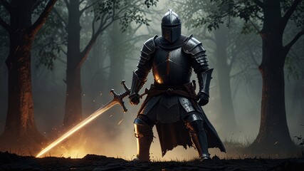 Fototapeta premium Medieval knight in armor with sword