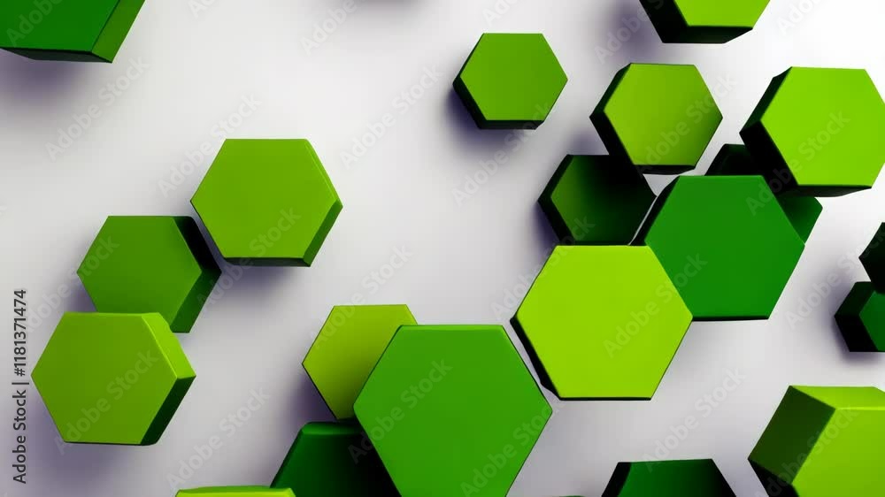 Poster green and white abstract design of hexagons. the design is made up of many small green shapes that a