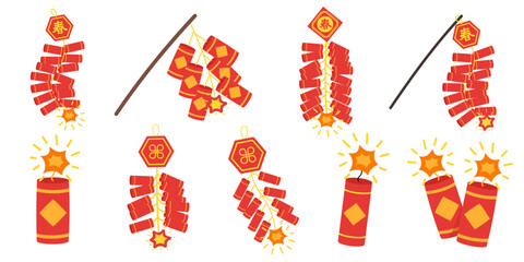 Cute firecrackers illustration for lunar new year set collection.