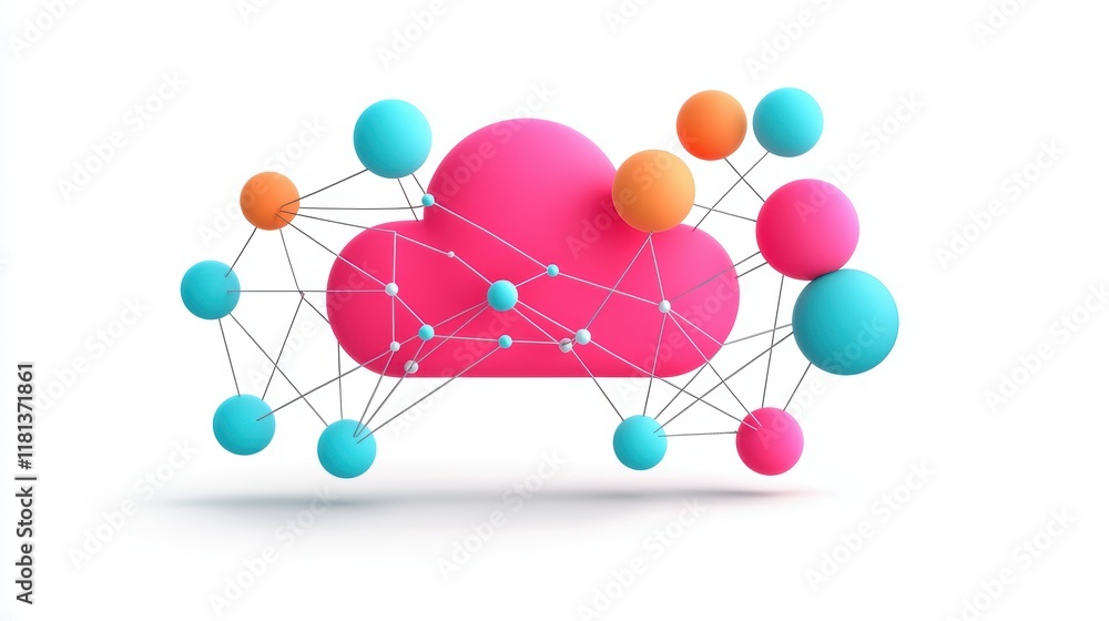 Poster an abstract cloud icon composed of interconnected dots and lines, symbolizing the vast network and i