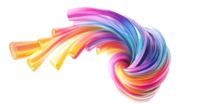 Abstract colorful curved lines tornado transparent background