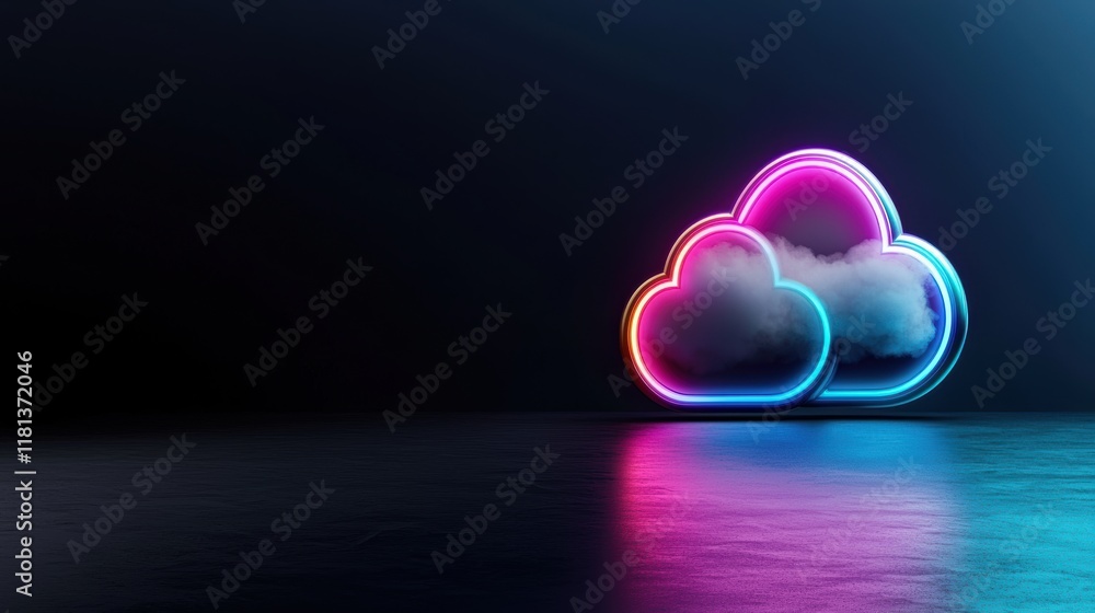 Poster a futuristic cloud icon with glowing edges and a metallic texture, evoking a sense of cutting edge t