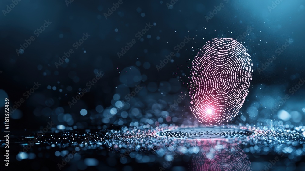 Poster a fingerprint icon superimposed on a cloud icon, highlighting the role of biometric authentication i