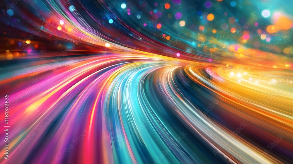 Poster glowing abstract lines and waves in purple and blue with a dynamic, fractal design and smooth motion