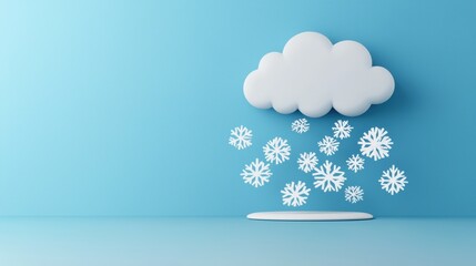 A white cloud icon with stylized snowflakes falling from it, representing snowy weather, set against a gradient blue background.