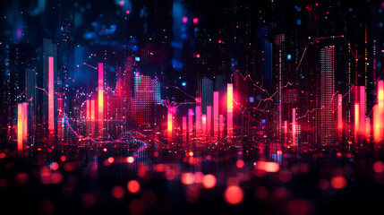 Fototapeta premium Cyberpunk Cityscape: Digital Architecture and Data Streams
