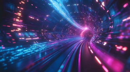 Obraz premium Glowing abstract lines and waves in purple and blue with a dynamic, fractal design and smooth motion, creating a vibrant energy-filled background