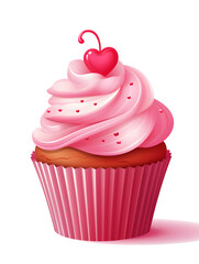 Illustration of a cupcake with pink frosting on white background 