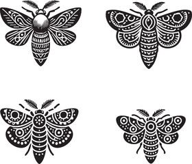 Fototapeta premium Elegant Silhouettes of the Golden Tortoise Moth Isolated on a White Background in Monochrome Art Style