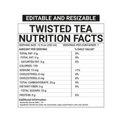 twisted tea nutrition facts with 100% editable and resizable file, twisted tea calories half and half