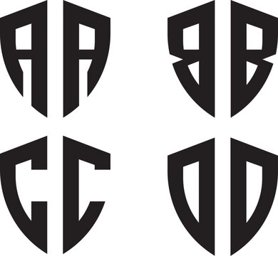 Initial A,B,C,D monogram letter  shield  shape logo design template