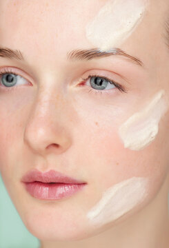 Young Woman with Moisturizing Cream on Face
