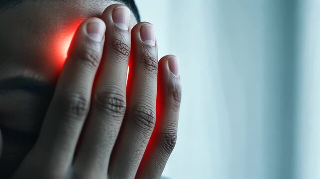 Person Clutching Temple Suffering From Migraine Pain Highlighted Red