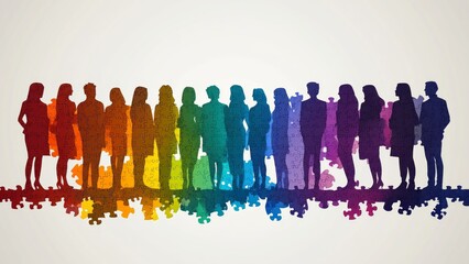 Silhouettes of people against a colorful backdrop in vibrant tones