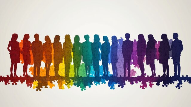 Silhouettes of people against a colorful backdrop in vibrant tones