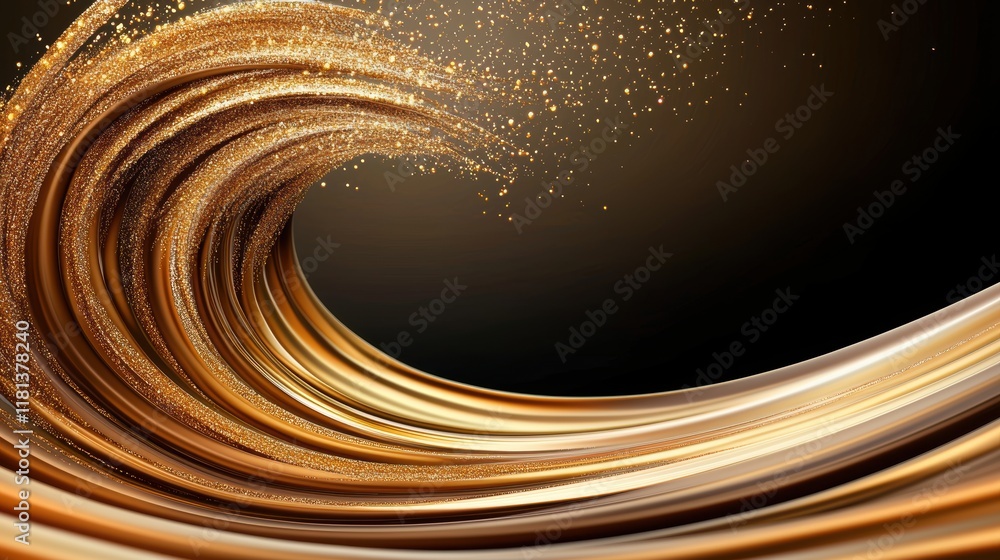 Poster an abstract background of swirling gold particles and light effects, creating a luxurious and eye ca