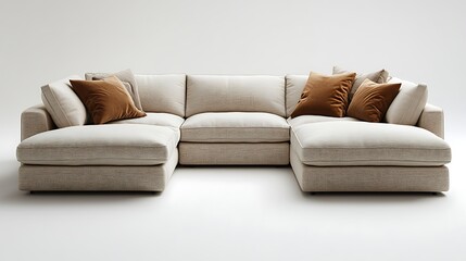 Sleek Lshaped sectional sofa in light beige fabric isolated on a seamless white background showcasing its modern and spacious design