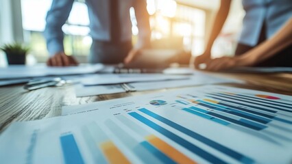 Team working collaboratively on business reports and analysis