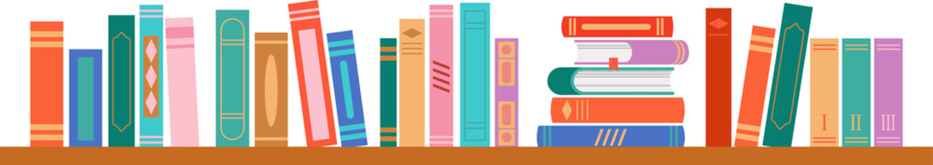 Colorful bookshelf illustration © Marina Zlochin