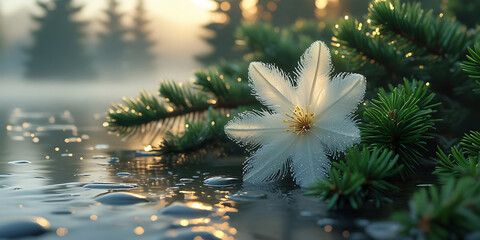 Spruce flower is blooming beautifully in the morning, created by generative ai
