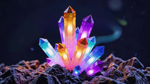 Colorful Crystals Growing on Rocky Surface