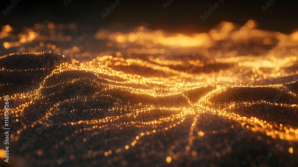 Aufkleber flowing golden lines, abstract representation of energy waves and movement, captivating visual for d