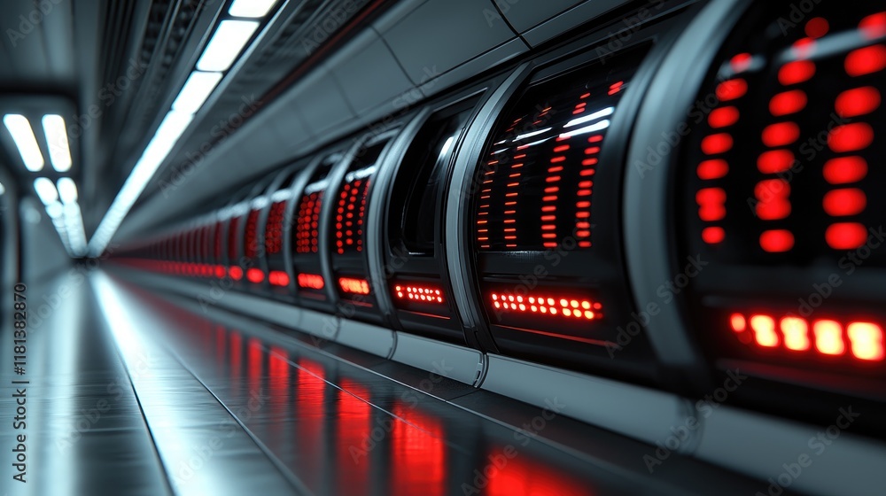 Poster futuristic server room: a glimpse into the digital future. futuristic technology, server room, data 
