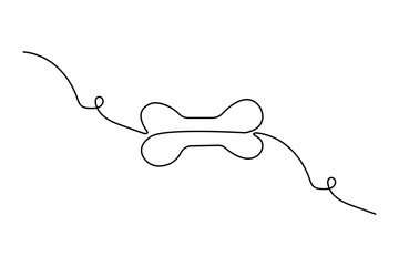 Dog bone continuous one line drawing with outline vector illustration