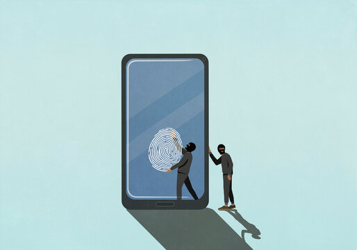 Identity thieves stealing fingerprint from smart phone screen
