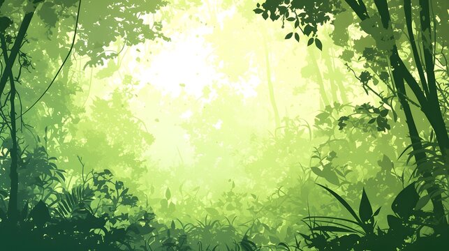 Silhouette parallax background of green forest trees.