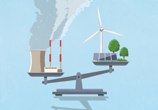 Power station air pollution and green energy on opposite ends of weight scale
