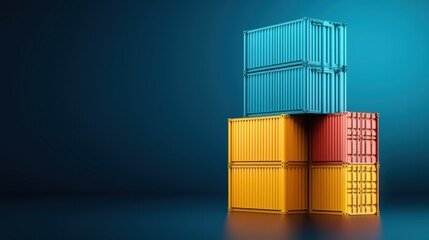 Colorful Shipping Containers Stacked on a Blue Background