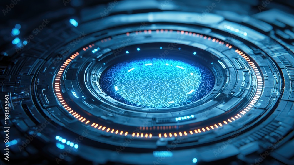 Aufkleber futuristic technology interface: abstract digital circuitry and cyberpunk sci-fi design. exploring t