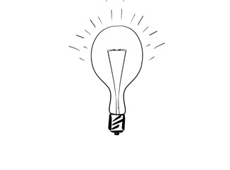 Simple schematic image of an incandescent light bulb made of black lines on a white background. The subject of electricity and electrical appliances.
