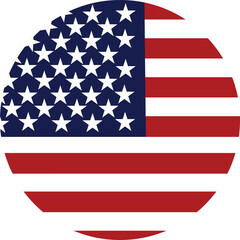 Circular USA Flag Icon with Red and Blue