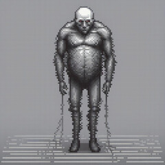 Fototapeta premium Pixel art depicting a man in chains, showcasing a 3D model.