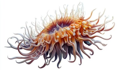 Obraz premium Abstract Anemone, A Mesmerizing Study of Tentacles, Textures, and the Delicate Dance of Light and Shadow on a Detailed Marine Form,