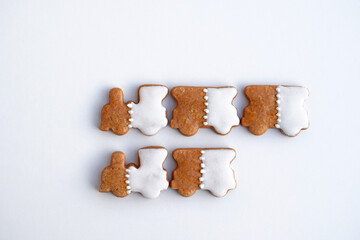 Gingerbread trains on a white background